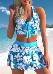 Cyan Plus Size Floral Print High Waisted Bikini Set