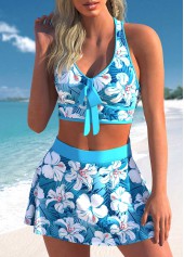 Cyan Plus Size Floral Print High Waisted Bikini Set