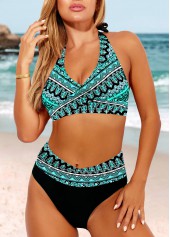 Cyan Tribal Print High Waist Bikini Set