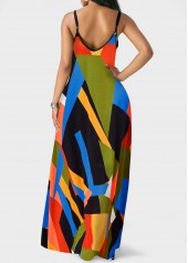 Spaghetti Strap Double Side Pockets Geometric Print Dress
