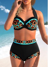 High Waisted Black Tribal Print Bikini Set