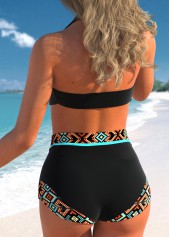 High Waisted Black Tribal Print Bikini Set