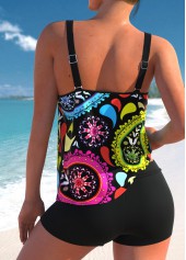Double Straps Plus Size Paisley Print Tankini Set 