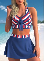 High Waisted Blue Stripe Print Bikini Set