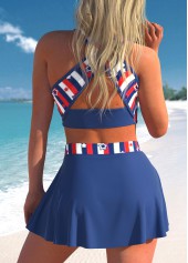 High Waisted Blue Stripe Print Bikini Set