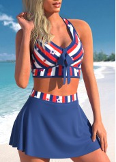 High Waisted Blue Stripe Print Bikini Set