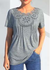 Lace Stitching Crinkle Chest Grey Marl T Shirt