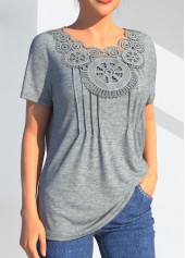 Lace Stitching Crinkle Chest Grey Marl T Shirt