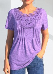 Crinkle Chest Light Purple Lace Stitching T Shirt