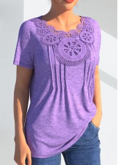 Crinkle Chest Light Purple Lace Stitching T Shirt