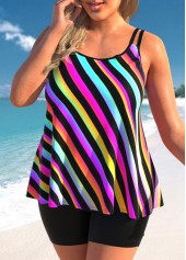 Plus Size Rainbow Stripe Double Straps Tankini Top-No Bottom