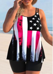 Plus Size American Flag Print Double Straps Tankini Top-No Bottom
