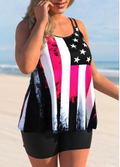 Plus Size American Flag Print Double Straps Tankini Top-No Bottom