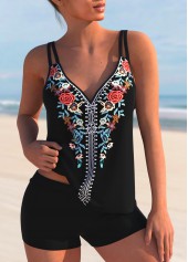 Double Straps Tribal Print Multi Color Tankini Top-No Bottom