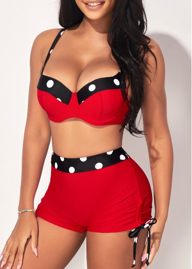Rosewe High Waisted Red Polka Dot Bikini Set - L