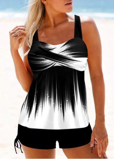 Ombre Cross Front Wide Strap White Tankini Set Ombre Cross Front Wide Strap White Tankini Set