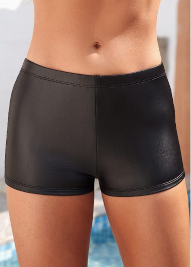 Rosewe Mid Waist Wet Look Fabric Black Swim Shorts - S