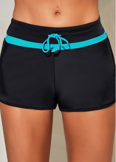 Rosewe Tie Front Mid Waist Cyan Swim Shorts - L