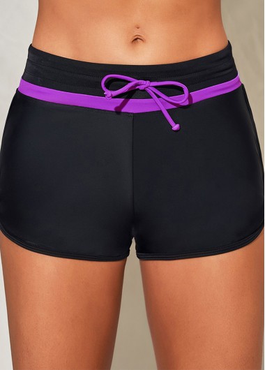 Rosewe Bowknot Mid Waist Purple Swim Shorts - XL