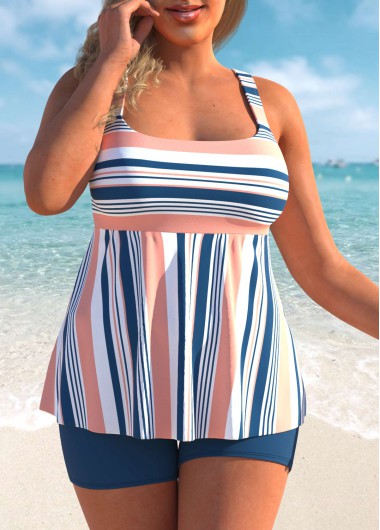 Plus Size Striped Multi Color Tankini Set Plus Size Striped Multi Color Tankini Set