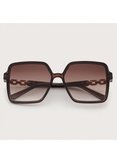 Rosewe Metal Detail Brown Square Frame TR Sunglasses - One Size