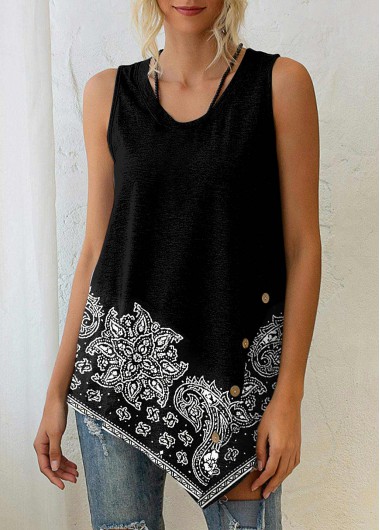 Paisley Print Black Asymmetric Hem Tank Top 30$