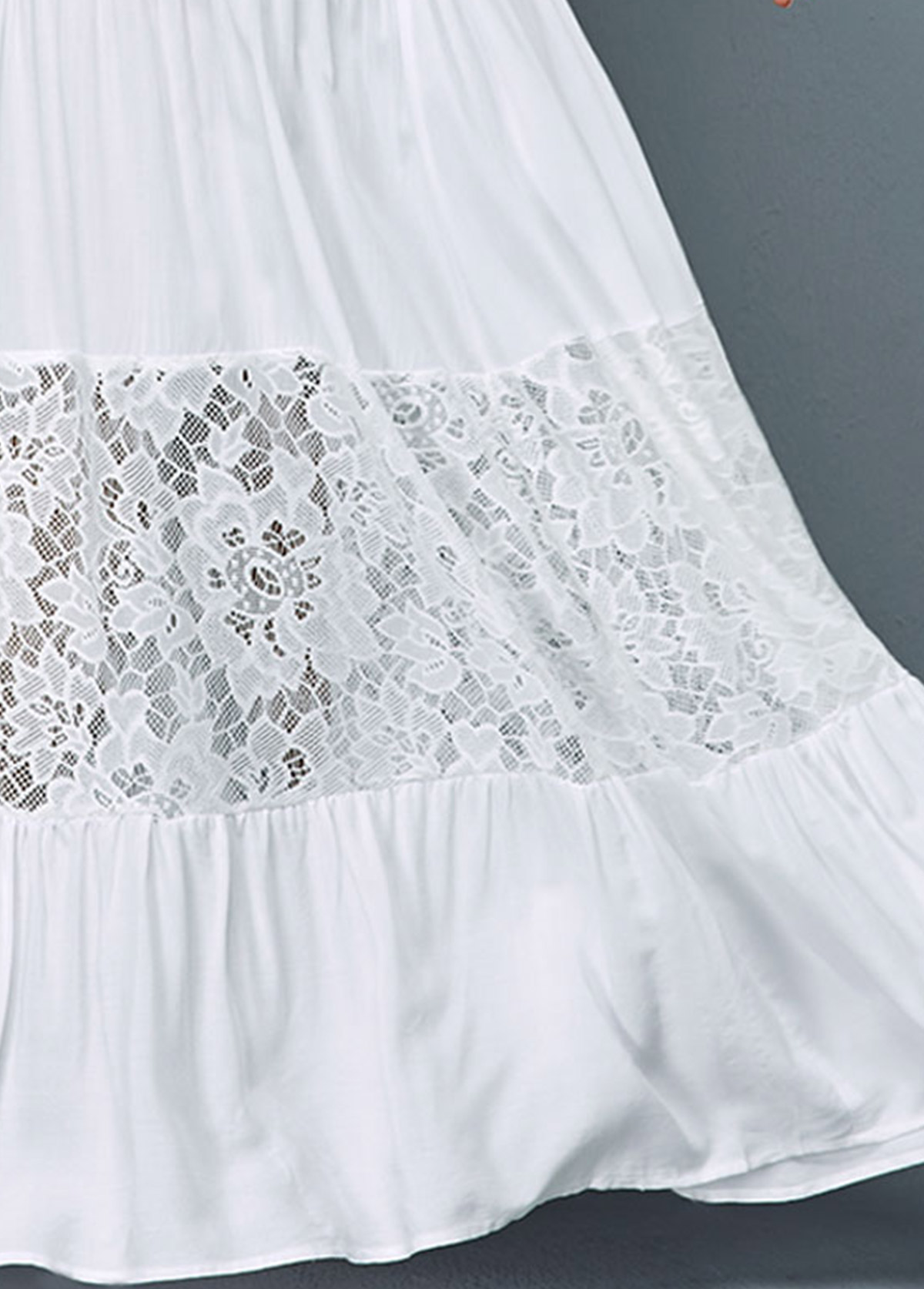 Lace Patchwork Ruffle Hem Button Detail Dress