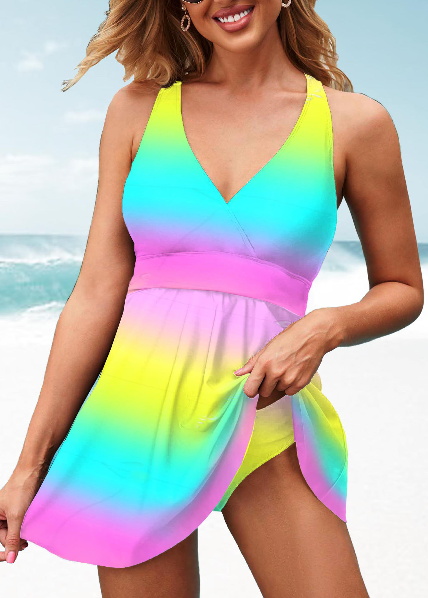 Ombre Wide Strap Colorful Swimdress and Panty 