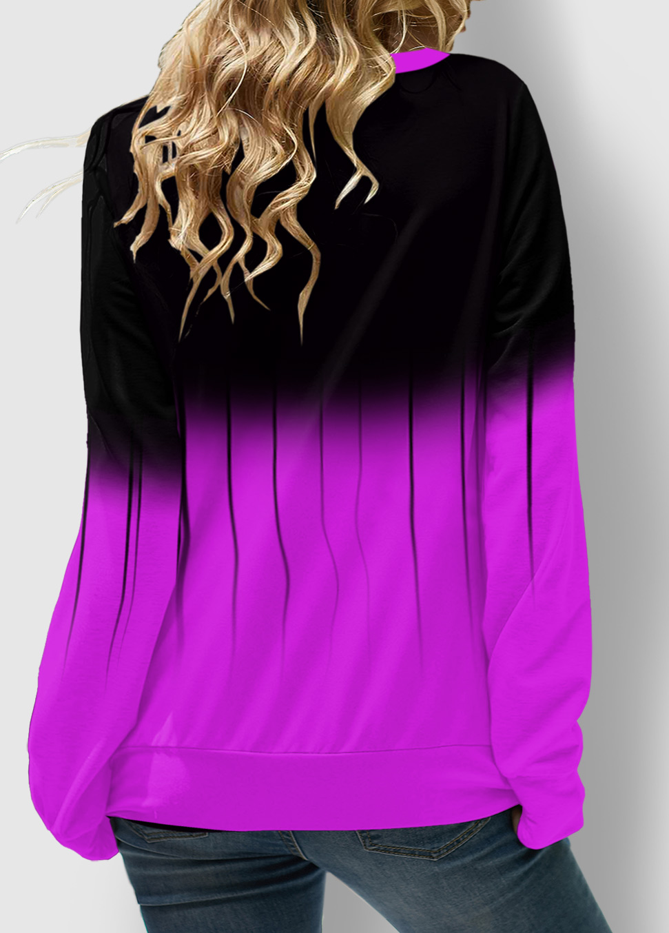 Ombre Lace Up Plus Size Long Sleeve Sweatshirt