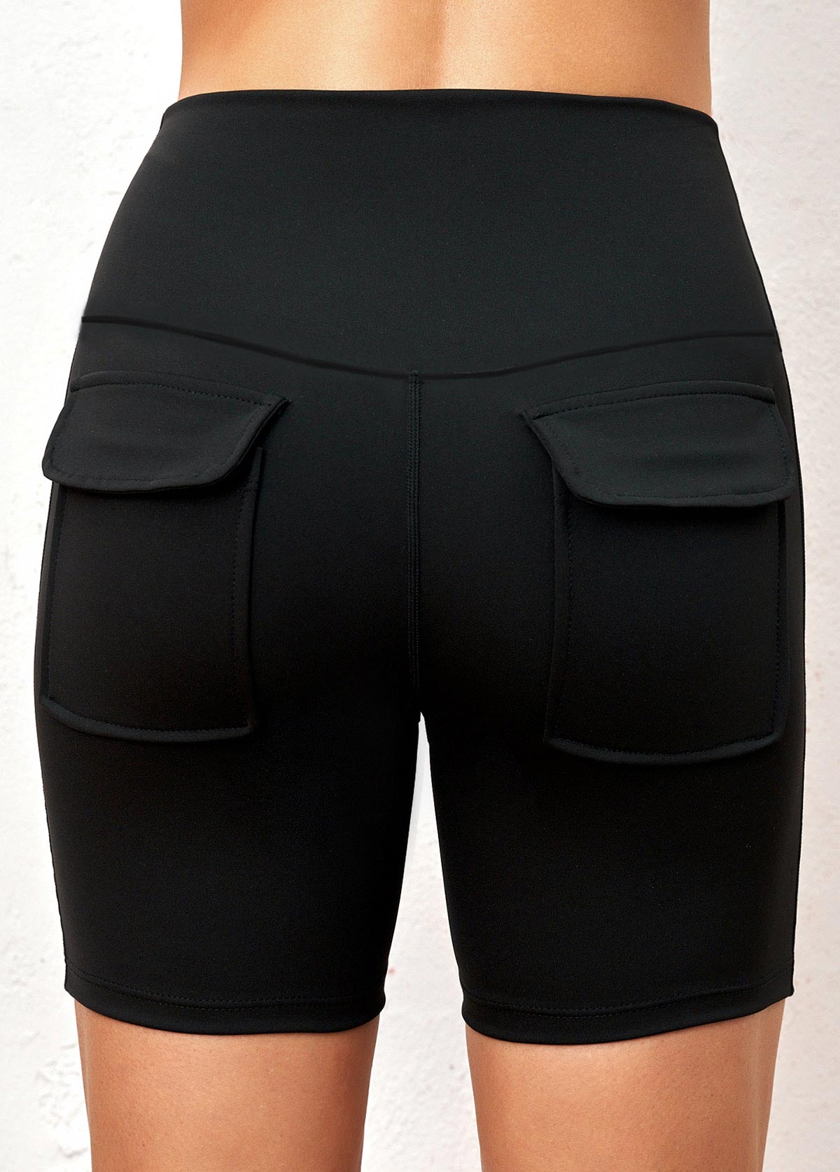 Double Pocket Mid Waist Black Swim Shorts