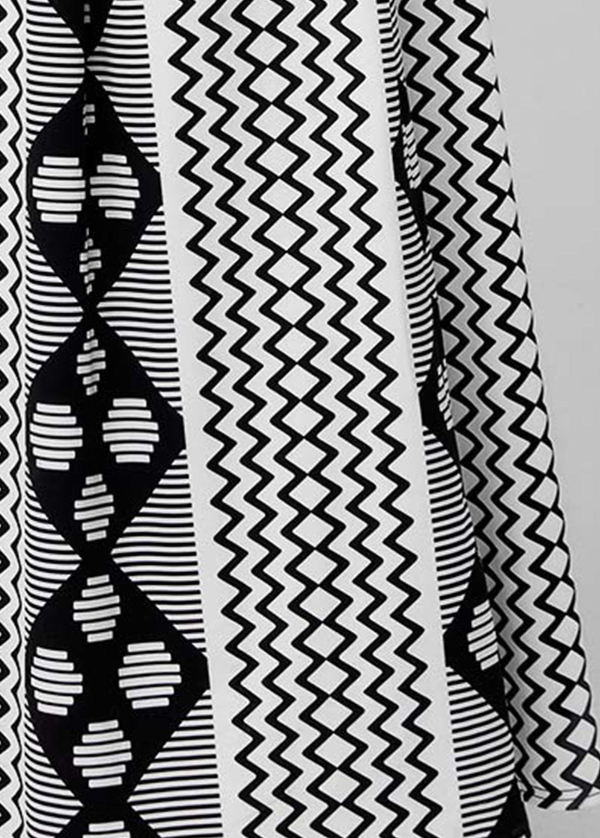 Bib Neck Geometric Print Black Dress