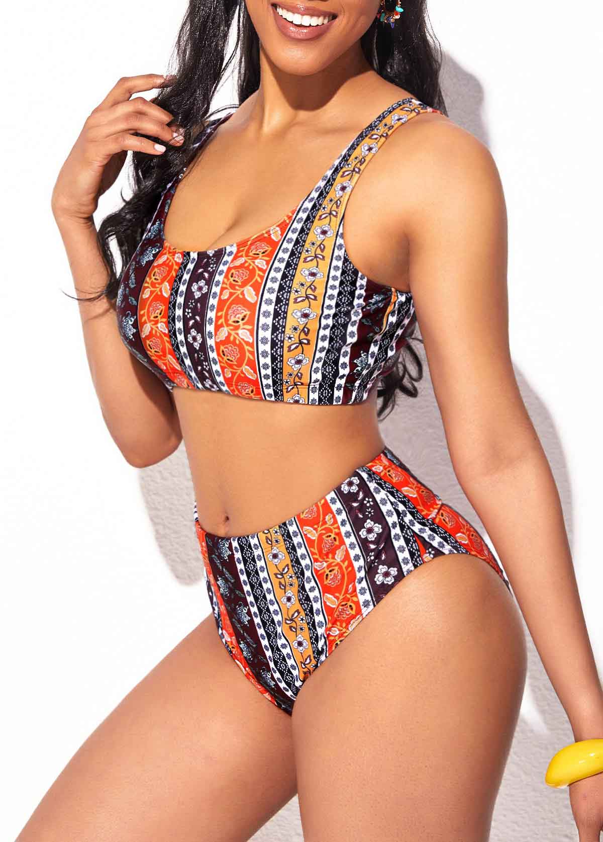 Wide Strap Tribal Print Multi Color Bikini Set