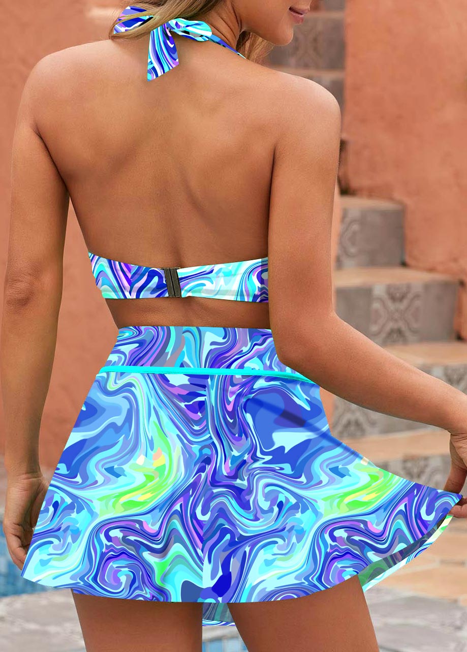 Cyan Abstract Print High Waist Bikini Set
