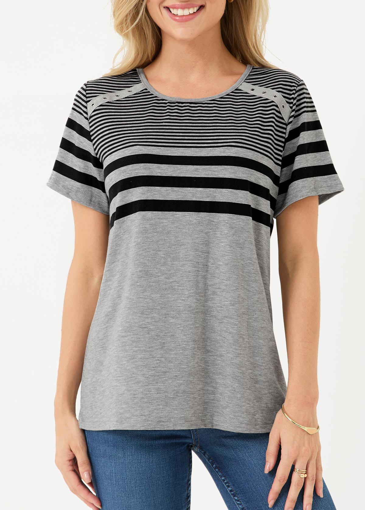 Light Grey Eyelet Striped T Shirt