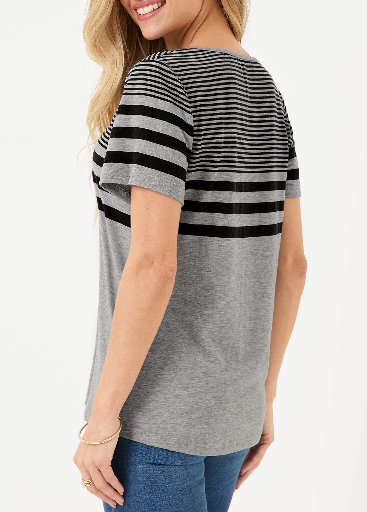 Light Grey Eyelet Striped T Shirt