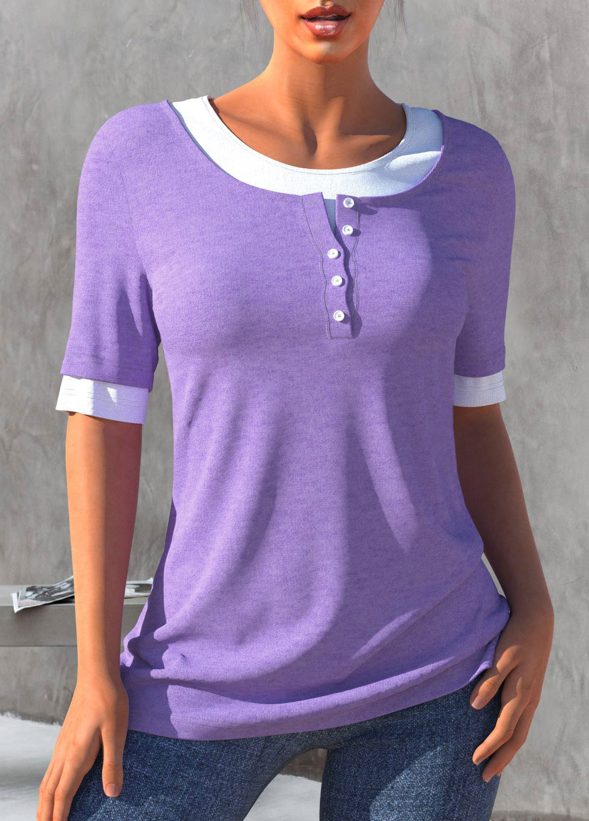 Contrast Light Purple Faux Two Piece T Shirt