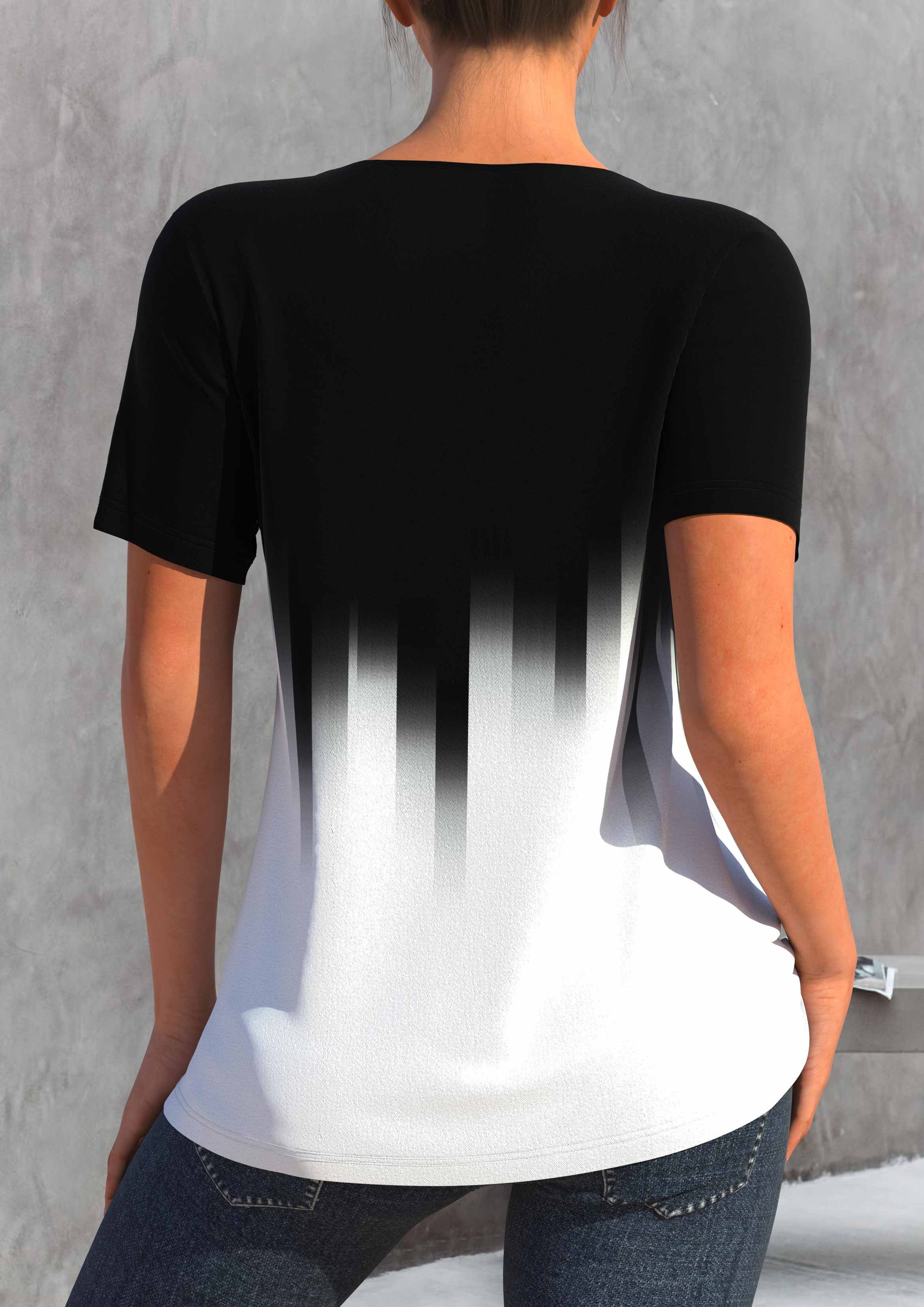 Ombre Lace Stitching Short Sleeve Black T Shirt