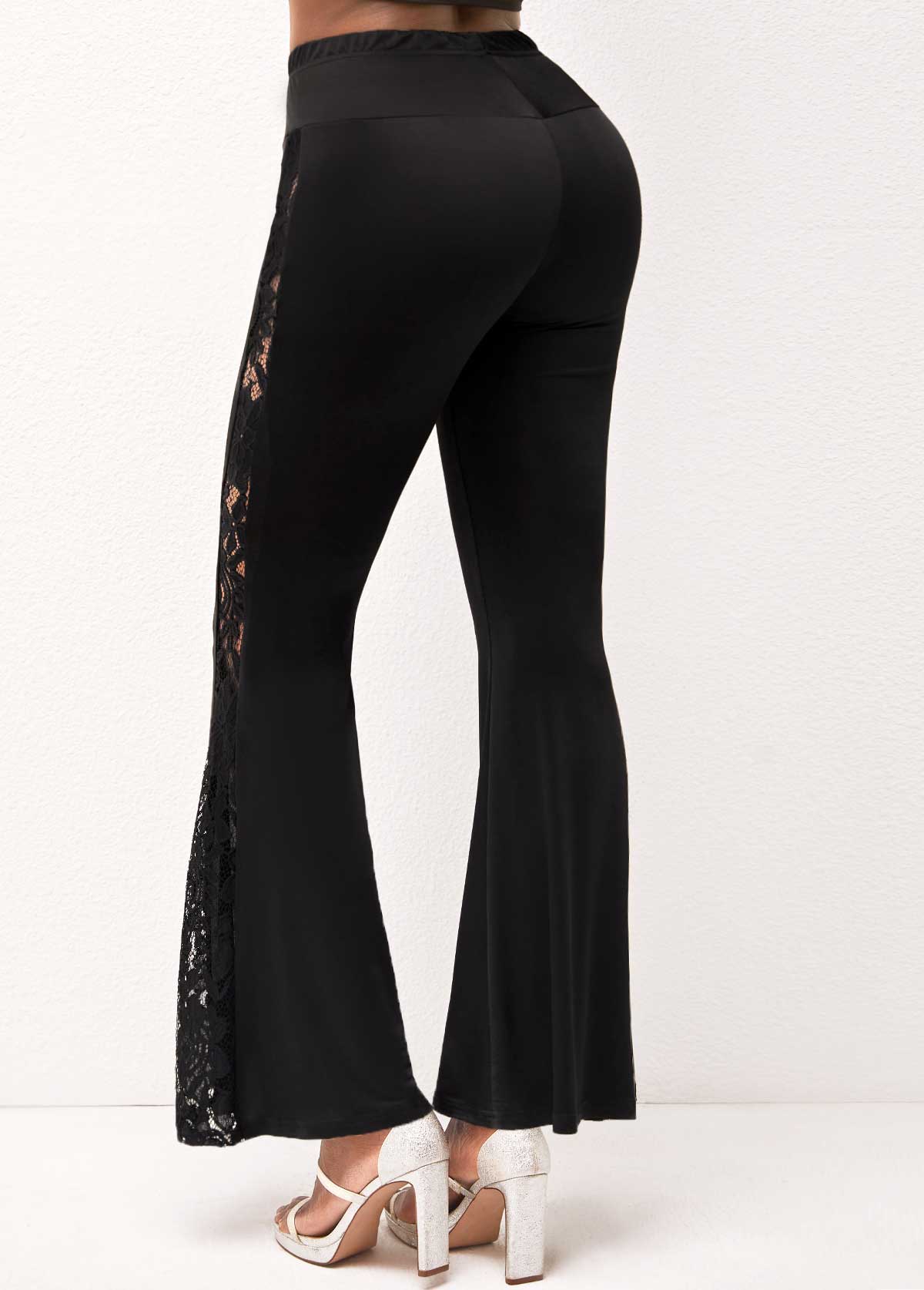 Lace Stitching High Waisted Black Flare Pants