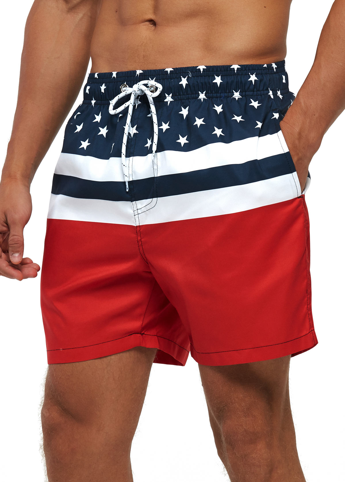 American Flag Print Pockets Swim Trunks for Men