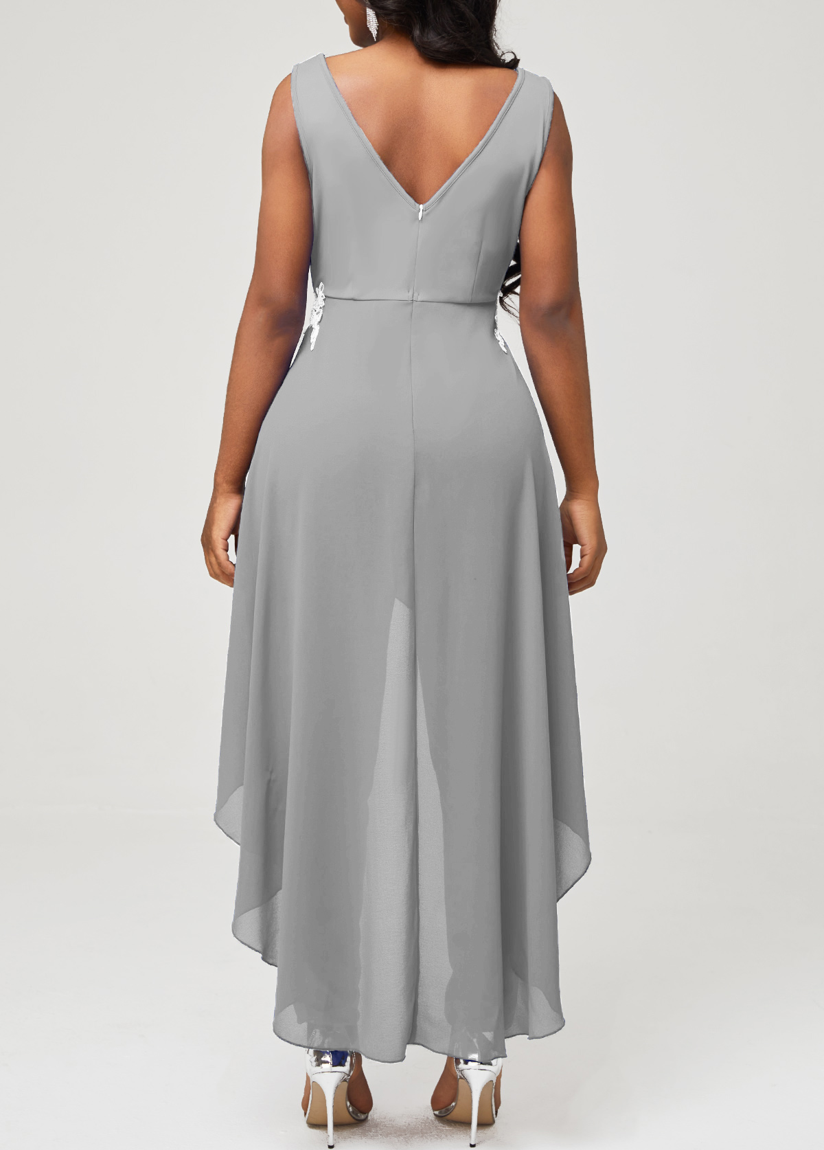 Lace Stitching Faux Two Piece Grey Jumpsuit