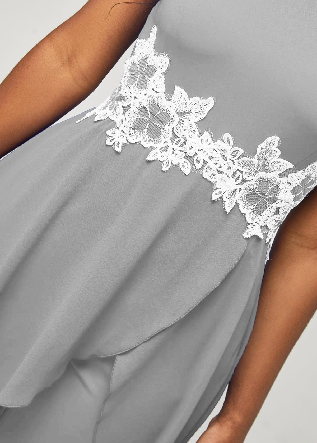 Lace Stitching Faux Two Piece Grey Jumpsuit