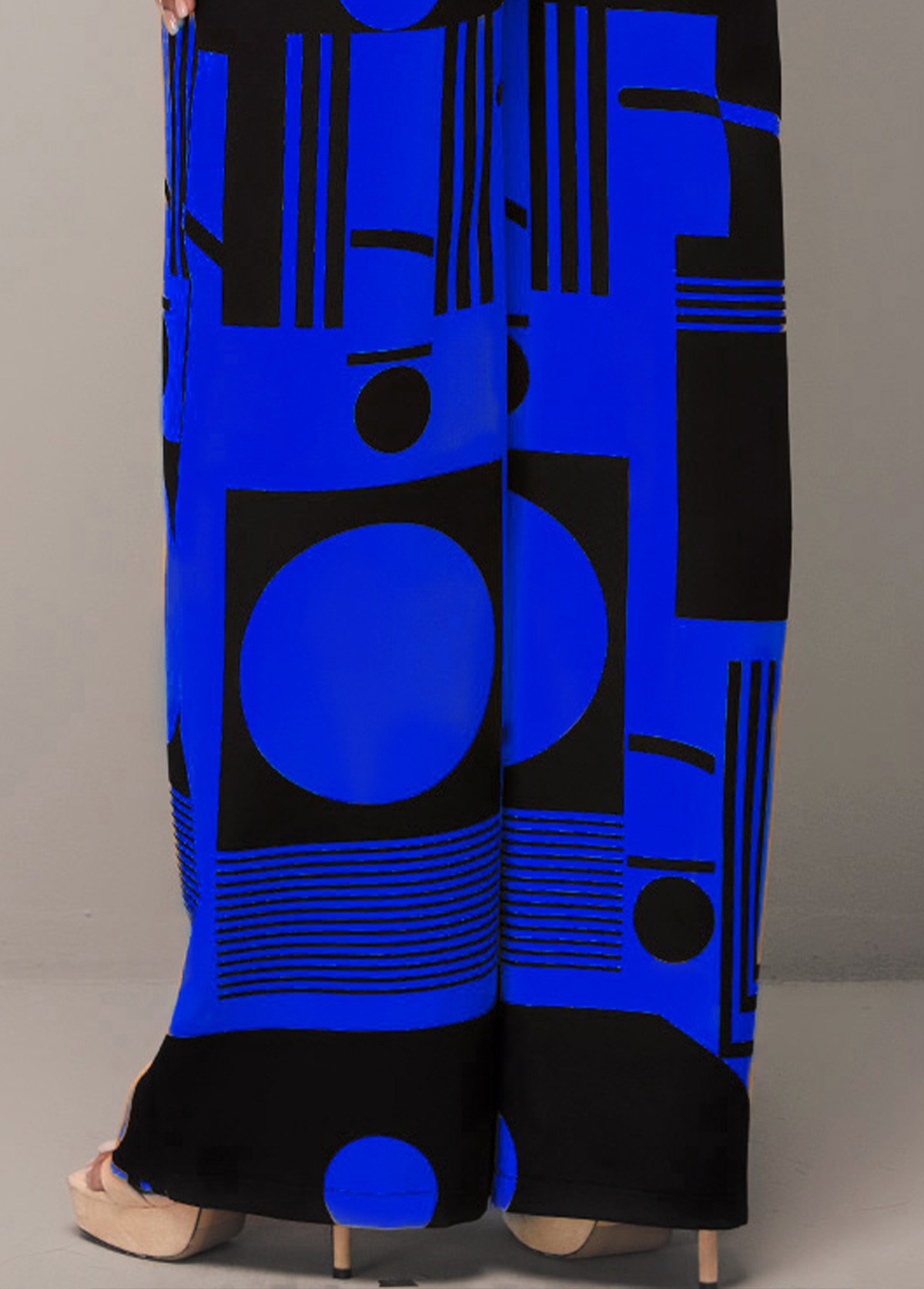 Royal Blue Geometric Print Side Pocket Jumpsuit