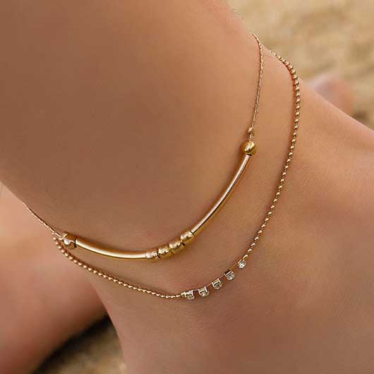 Layered Design Metal Detail Gold Anklet