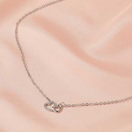 Silver Heart Design Rhinestone Metal Necklace
