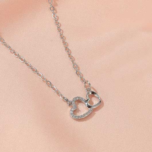 Silver Heart Design Rhinestone Metal Necklace