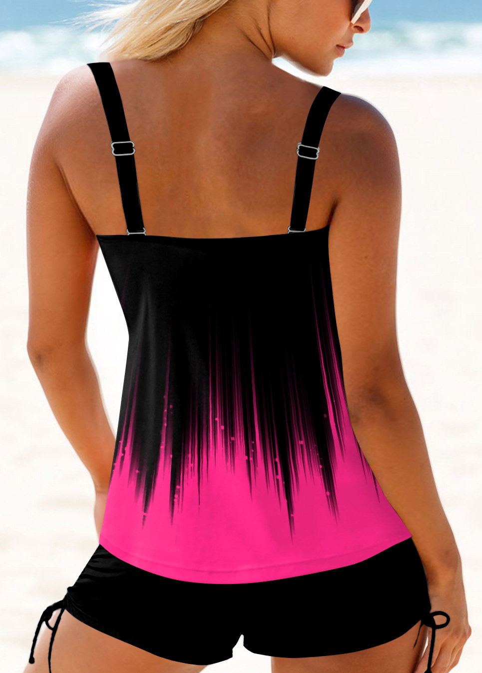 Ombre Cross Front Rose Red Tankini Top-No Bottom