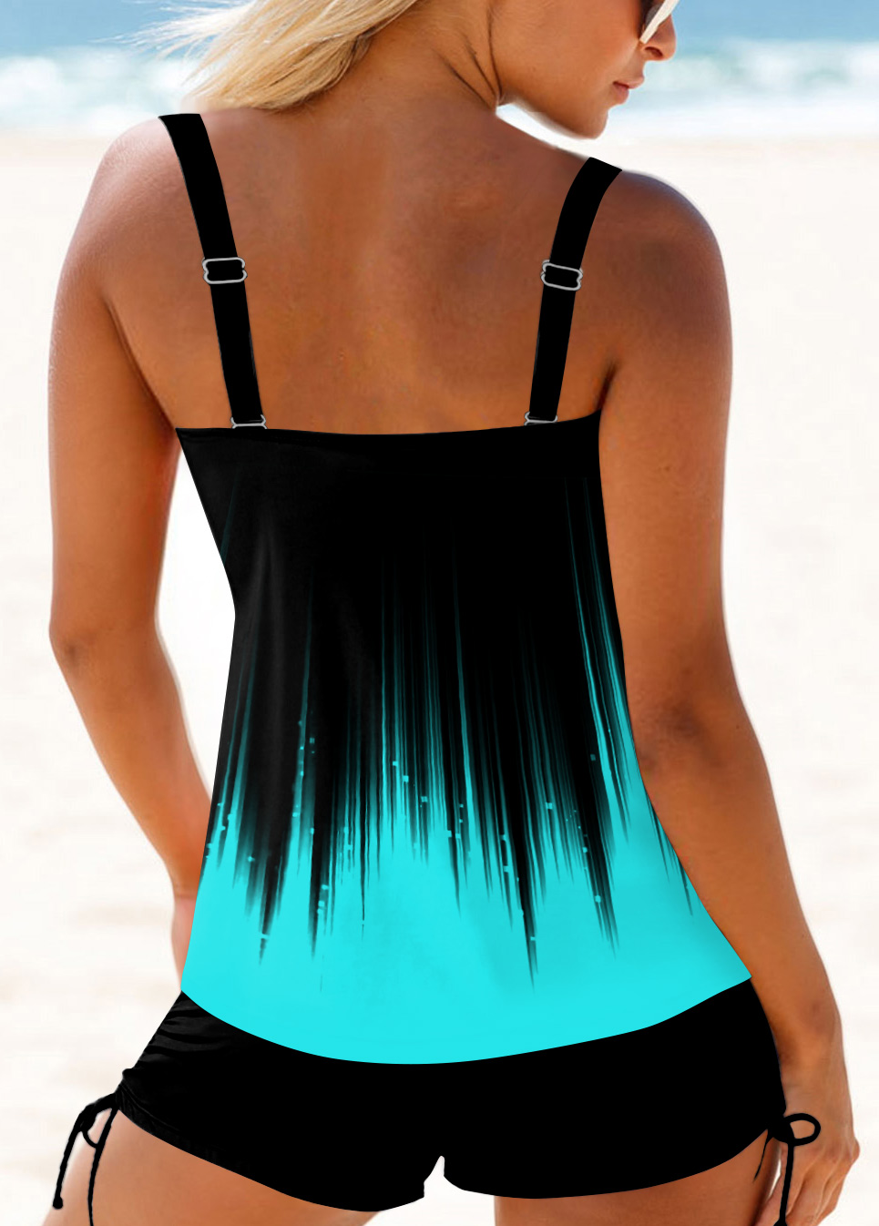 Ombre Cross Front Cyan Wide Strap Tankini Top-No Bottom