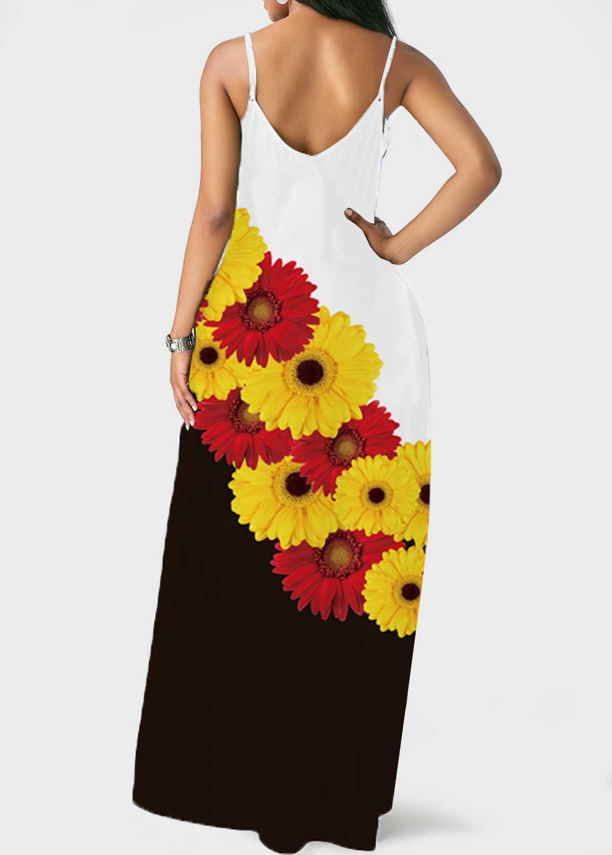 Black Sunflower Print Double Side Pocket Dress
