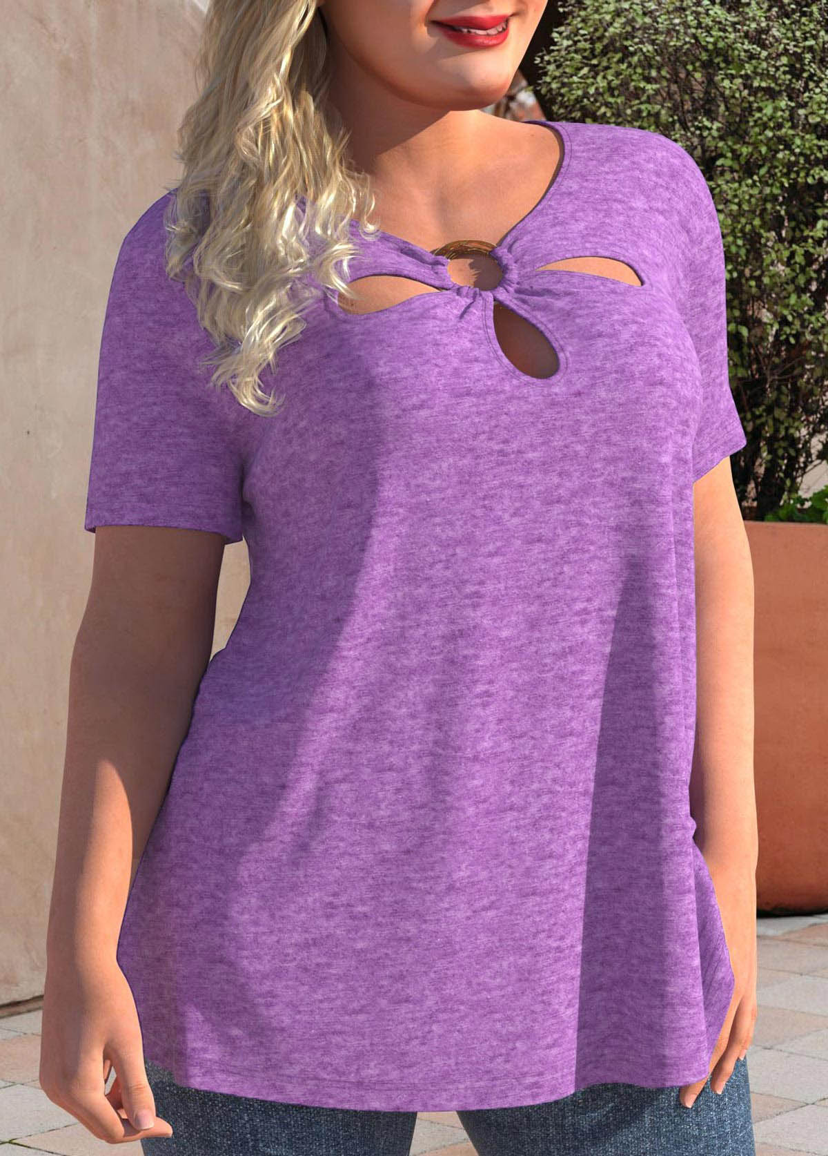 Plus Size Short Sleeve Light Purple T Shirt