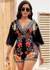 Tie Back V Neck Floral Print Romper
